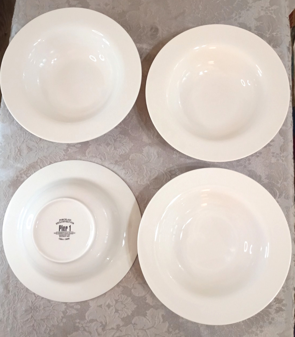 Pier 1 4 New Essentials Classic Round White 8 1/2" Soup Bowls Set